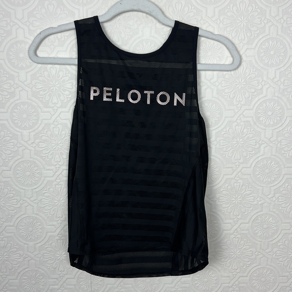 Peloton Muscle Tank Top Sheer Running Black Mesh Together We Go Far Biking